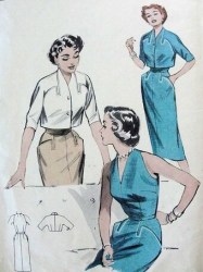 6953 BUTTERICK 1954 BARE-ARM DRESS, BOLERO JACKET PATTERN UNCUT 18 36" B